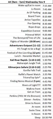 Animal Kingdom Schedule