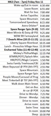 Magic Kingdom (2nd visit) Schedule